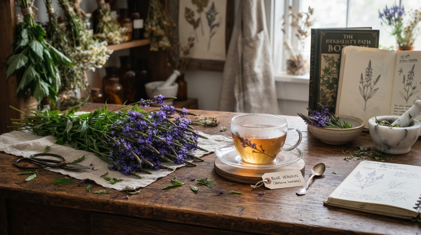 Blue vervain on a table