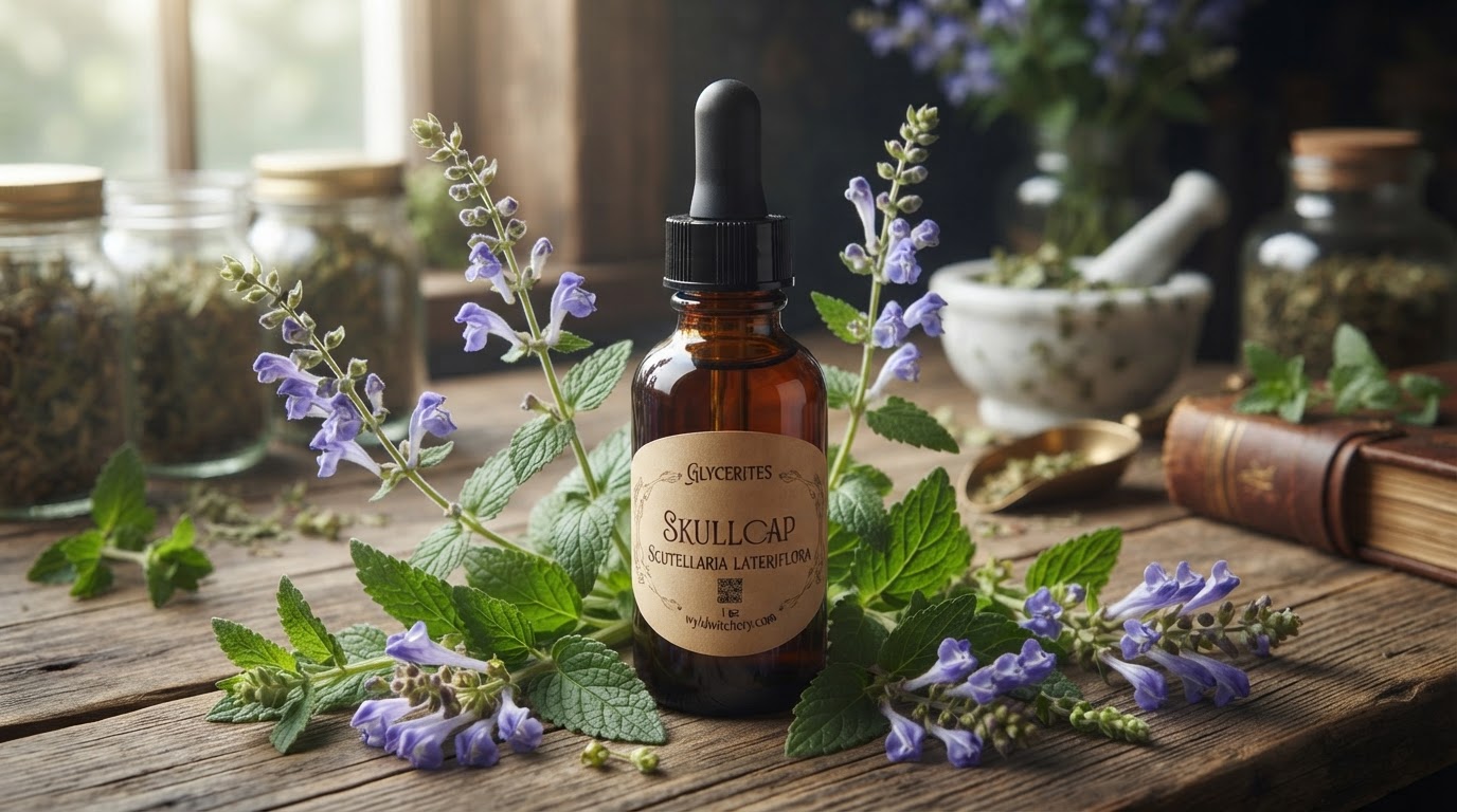Skullcap herb on a table